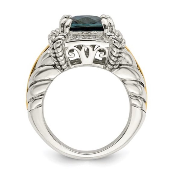 925 Sterling Silver with 14K Accent Antiqued London Blue Topaz and Diamond Ring - Picture 5 of 6